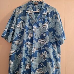 Authentic Made In Hawaii Men's Hawaiian Shirt Tropical Blue Hibiscus Palm XL